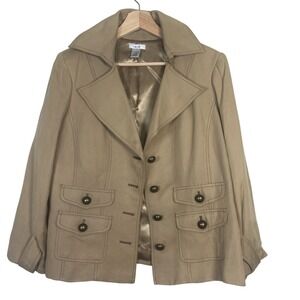 Cache Blazer Womens Size L Jacket Linen Silk‎ Khaki Tan Buttons Size L  Office